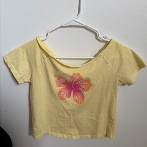 RSQ Yellow Crop Tee with Pink Hibiscus